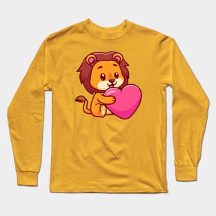 Cute Lion Hug Love Heart Cartoon Long Sleeve T-Shirt